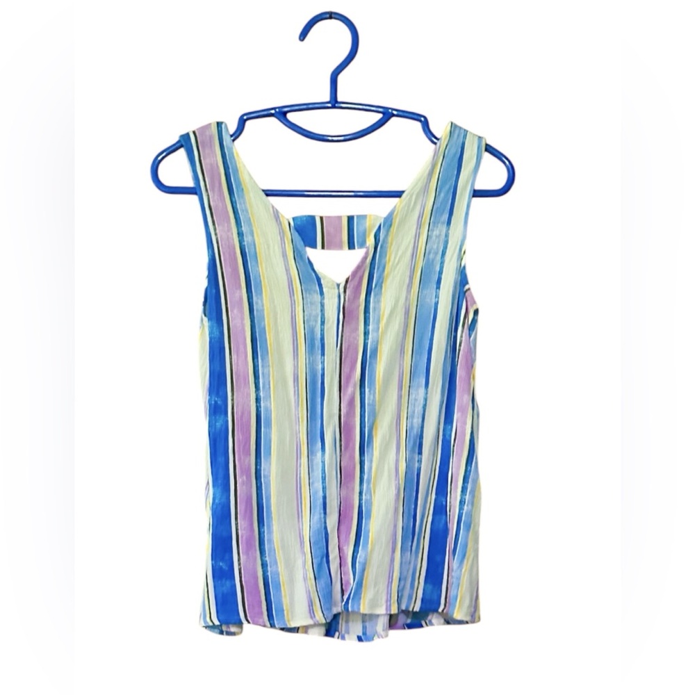 a.n.a. Striped Sleeveless Tank Top Size Medium Yellow Blue Lavender Pastels